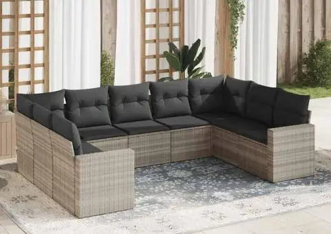 Set canapele de grădină cu perne, 9 piese gri deschis poliratan - 1/3