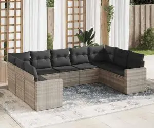 vidaXL Set canapele de grădină cu perne, 9 piese gri deschis poliratan