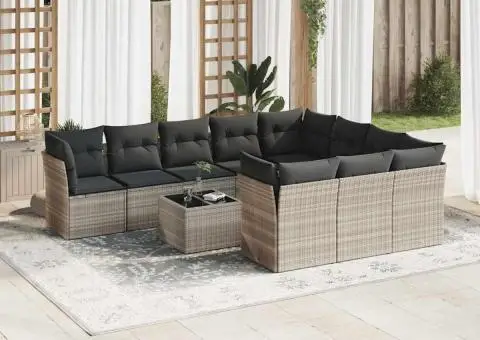 Set canapele de grădină cu perne, 11 piese, gri, poliratan - 1/3