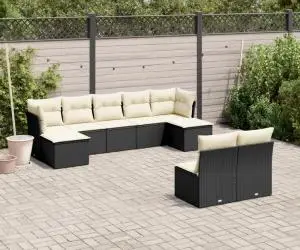 vidaXL Set mobilier de grădină cu perne, 9 piese, negru, poliratan