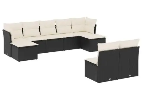 Set mobilier de grădină cu perne, 9 piese, negru, poliratan - 2/3