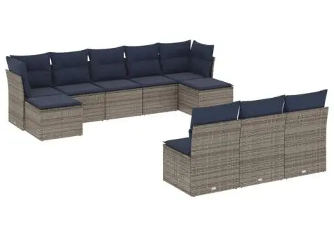 Set canapele de grădină cu perne, 10 piese, gri, poliratan - 2/3