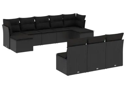 Set canapele de grădină cu perne, 10 piese, negru, poliratan - 2/3