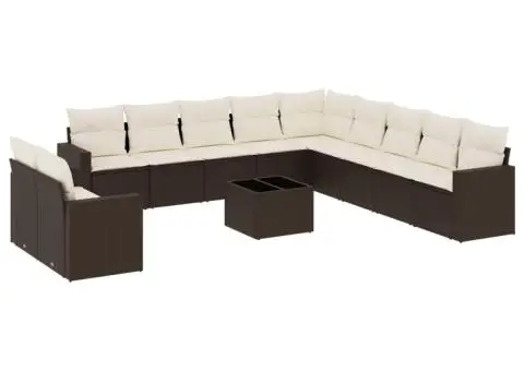 Set canapele de grădină cu perne, 12 piese, maro, poliratan - 2/3