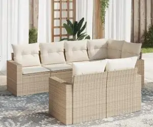 vidaXL Set canapele de grădină, 7 piese, cu perne, bej, poliratan
