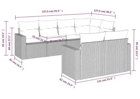 Set canapele de grădină, 7 piese, cu perne, bej, poliratan - 3/3