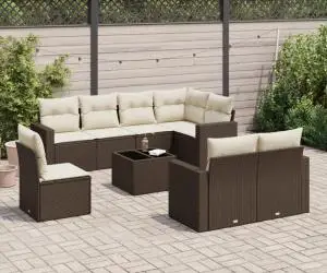 vidaXL Set canapele de grădină cu perne, 9 piese, maro, poliratan