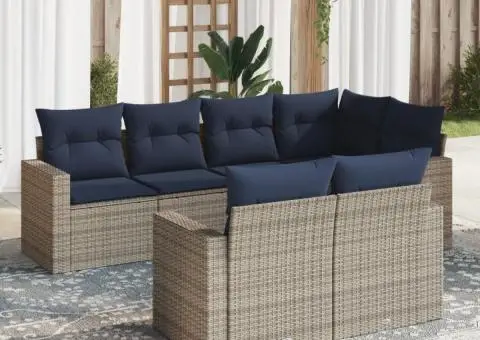 Set canapele de grădină cu perne, 7 piese, gri, poliratan - 1/3