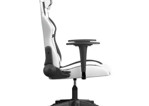 Scaun de gaming de masaj, alb și negru, piele ecologică - 4/5