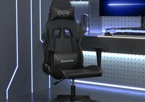 Scaun de gaming de masaj, negru, piele ecologică - 1/5