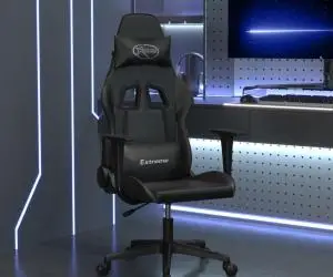 vidaXL Scaun de gaming de masaj, negru, piele ecologică