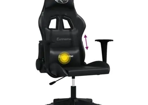 Scaun de gaming de masaj, negru, piele ecologică - 5/5