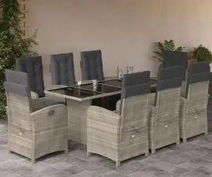 vidaXL Set mobilier grădină cu perne, 9 piese, gri deschis, poliratan
