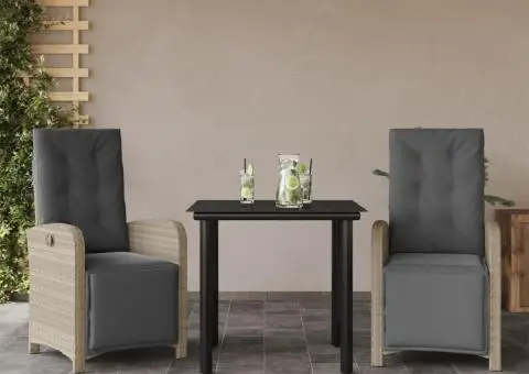 Set bistro cu perne, 3 piese, gri deschis, poliratan - 1/5