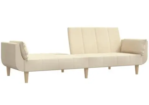 Canapea extensibilă cu 2 locuri, 2 perne, crem, textil - 4/5
