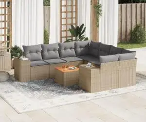 vidaXL Set canapele de grădină, 9 piese, cu perne, bej, poliratan