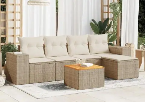 Set canapele de grădină cu perne, 6 piese, bej, poliratan - 1/3