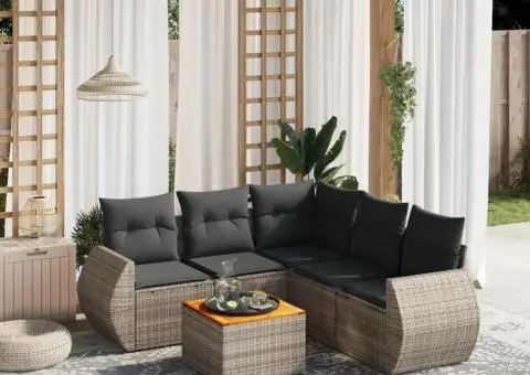 Set mobilier grădină cu perne, 6 piese, gri, poliratan - 1/3