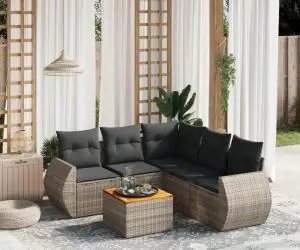 vidaXL Set mobilier grădină cu perne, 6 piese, gri, poliratan