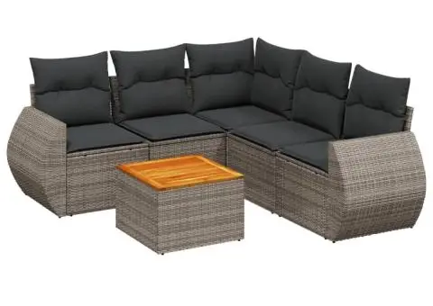 Set mobilier grădină cu perne, 6 piese, gri, poliratan - 2/3