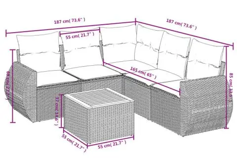 Set mobilier grădină cu perne, 6 piese, gri, poliratan - 3/3