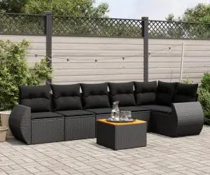vidaXL Set canapele de grădină cu perne, 7 piese, negru, poliratan