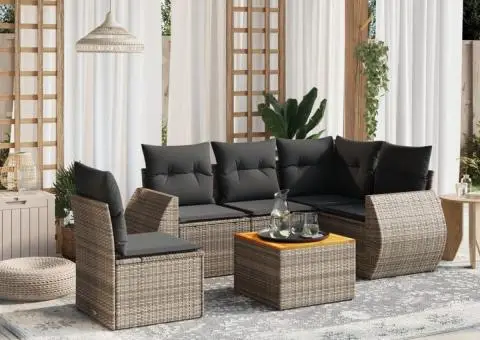 Set mobilier grădină cu perne, 6 piese, gri, poliratan - 1/3