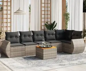 vidaXL Set canapele de grădină, 7 piese, cu perne, gri, poliratan