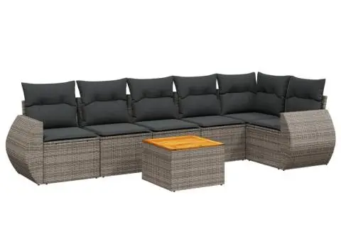 Set canapele de grădină, 7 piese, cu perne, gri, poliratan - 2/3