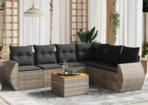 Set canapele de grădină, 7 piese, cu perne, gri, poliratan - 1/3