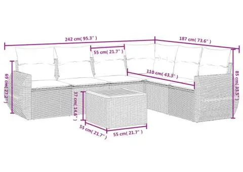 Set canapele de grădină, 7 piese, cu perne, gri, poliratan - 3/3