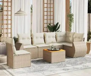 vidaXL Set canapele de grădină, 7 piese, cu perne, bej, poliratan