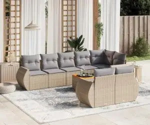 vidaXL Set canapele de grădină, 9 piese, cu perne, bej, poliratan