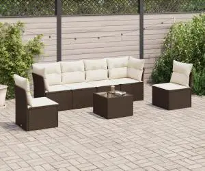 vidaXL Set canapele de grădină cu perne, 7 piese, maro, poliratan