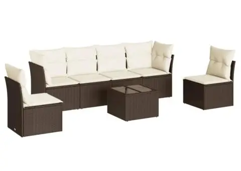 Set canapele de grădină cu perne, 7 piese, maro, poliratan - 2/3