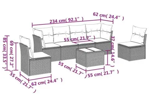 Set canapele de grădină cu perne, 7 piese, maro, poliratan - 3/3
