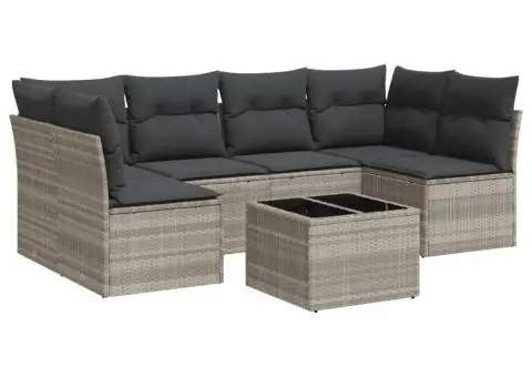 Set canapele de grădină cu perne, 7piese gri deschis poliratan - 2/3