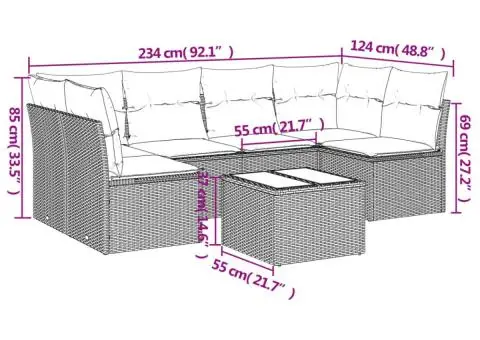 Set canapele de grădină cu perne, 7piese gri deschis poliratan - 3/3