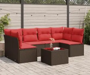 vidaXL Set canapele de grădină cu perne, 7 piese, maro, poliratan