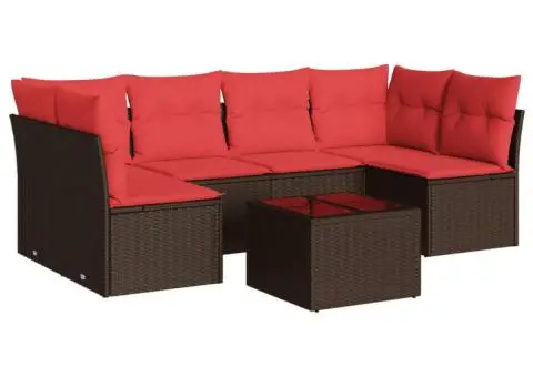 Set canapele de grădină cu perne, 7 piese, maro, poliratan - 2/3