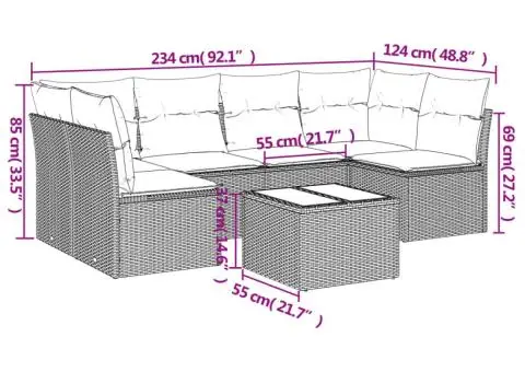 Set canapele de grădină cu perne, 7 piese, maro, poliratan - 3/3