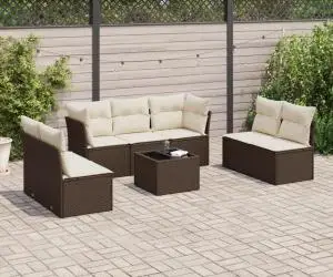 vidaXL Set canapele de grădină cu perne, 8 piese, maro, poliratan