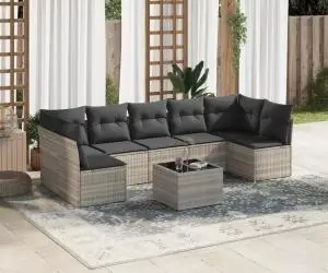 vidaXL Set mobilier de grădină cu perne, 8 piese gri deschis poliratan