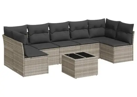 Set mobilier de grădină cu perne, 8 piese gri deschis poliratan - 2/3