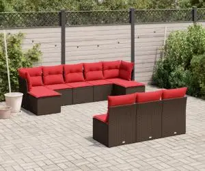 vidaXL Set canapele de grădină cu perne, 10 piese, maro, poliratan