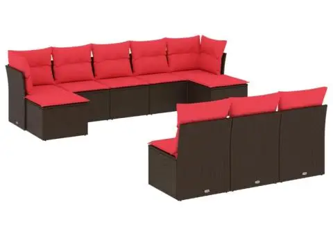 Set canapele de grădină cu perne, 10 piese, maro, poliratan - 2/3