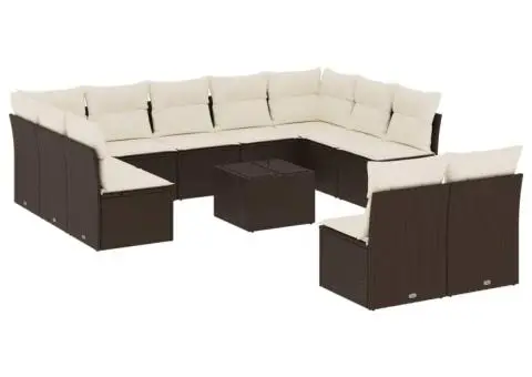 Set canapele de grădină cu perne, 12 piese, maro, poliratan - 2/3