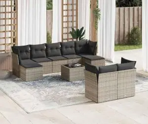 vidaXL Set mobilier de grădină cu perne, 10 piese, gri, poliratan