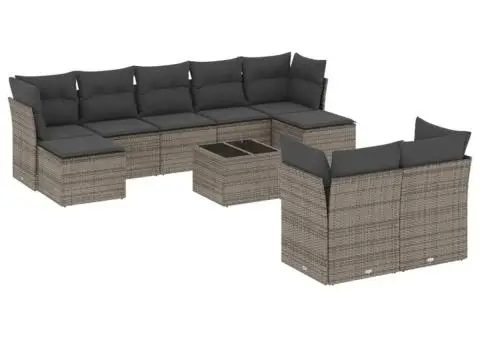 Set mobilier de grădină cu perne, 10 piese, gri, poliratan - 2/3