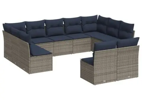 Set canapele de grădină cu perne, 11 piese, gri, poliratan - 2/3